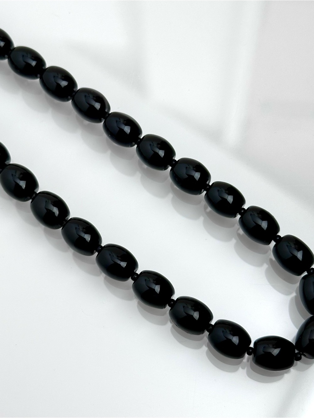 Vintage Black Glass Oval Bead Statement Necklace